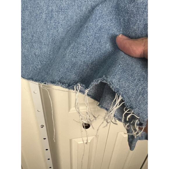 Vintage 80s Western Denim Cropped Jacket Studded Rhinestone Frayed Large - Picture 4 of 9